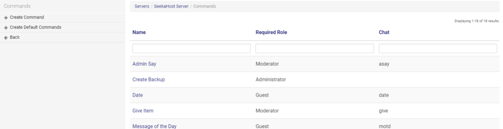 commands in multicraft