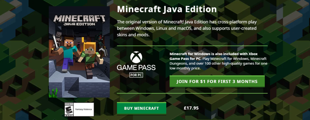 free java edition minecraft