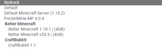 selecting bedrock version server