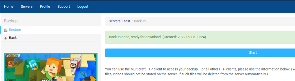 How to recover your Minecraft Server from a Backup